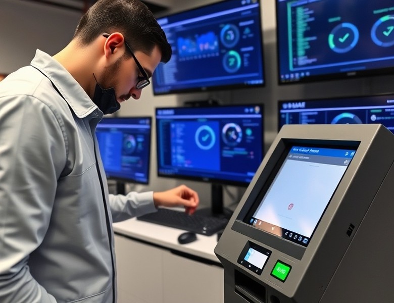Terminal de autoservicio con protección anti-skimming instalada